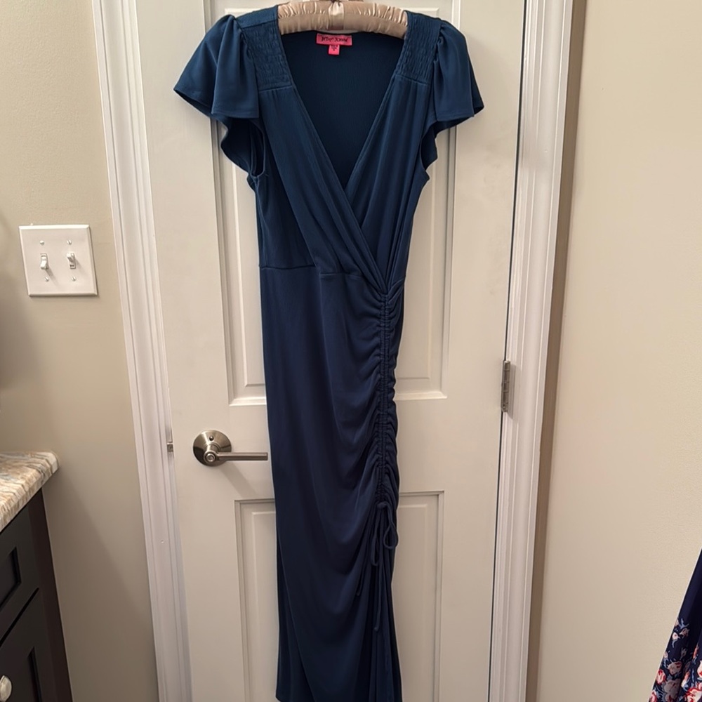 Betsey Johnson Black V-Neck Flutter Sleeve Maxi Dress